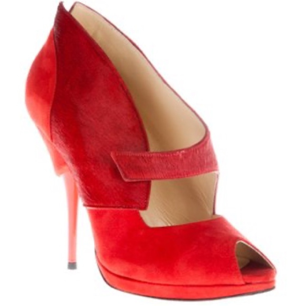 Beatrix Ong Collectible RARE Red Suede Hide Platform Pumps 40.5 / 10 Shoes
